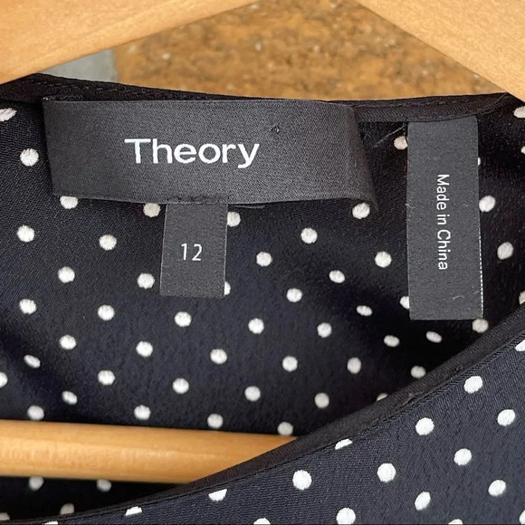 THEORY Polka Dot Long-Sleeve Mini Crepe Dress size 12 - Picture 11 of 13